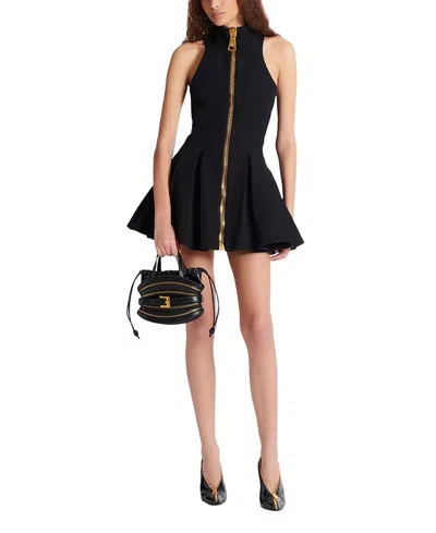 Balmain Short Halterneck Dress In Grain De Poudre Wool In Black