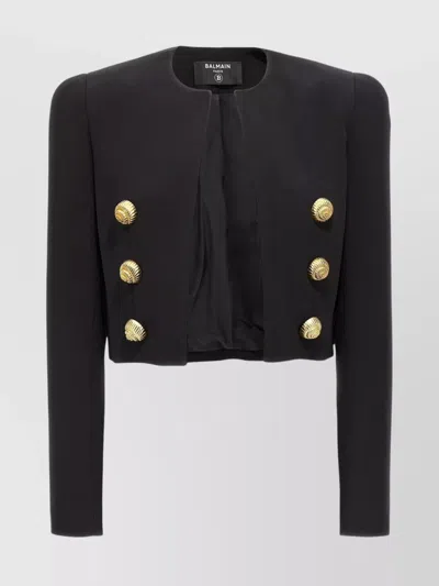 BALMAIN SHORT JACKET WITH GOLD-TONE BUTTONS AND STRUCTURED SHOULDERS