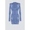 Balmain Short Jacquard Knit Dress With Denim Effect