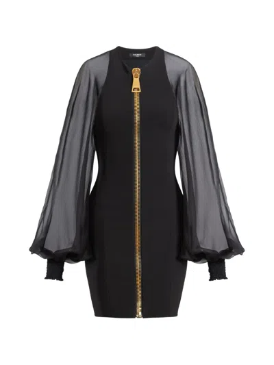 Balmain Short Jersey And Muslin Dress In Animal Print