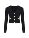 Balmain Cropped Viscose Blend Cardigan With Snail Buttons In Noir