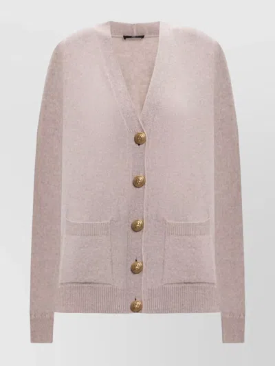 BALMAIN SHORT KNIT CARDIGAN WITH RIBBED ACCENTS