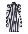 Balmain Short Knit Dress With Zebra Intarsia In Multi