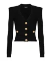 Balmain Black Fitted Cardigan With V Neckline And Jewel Buttons In Knit In Black