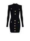 Balmain Short Knitted Dress With Gold Buttons In Black