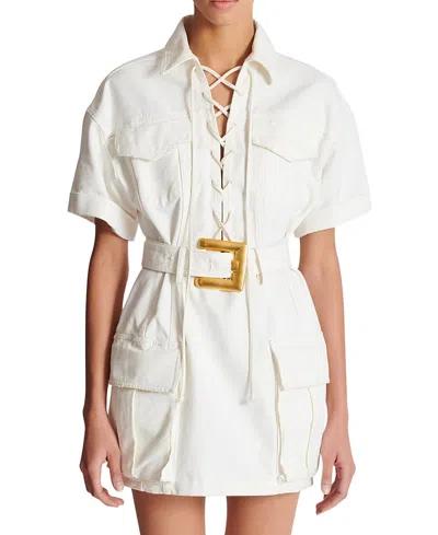 BALMAIN SHORT LACE-UP CANVAS DRESS