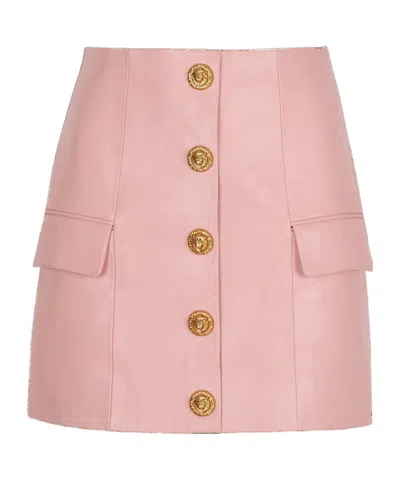 Balmain Short Lambskin Skirt With Buttons In Animal Print