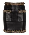 Balmain Short Lambskin Skirt With Chains In Black