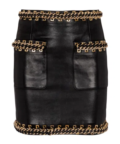 BALMAIN SHORT LAMBSKIN SKIRT WITH CHAINS