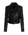 Balmain Chain Quilted-sleeves Leather Crop Biker Jacket In Black