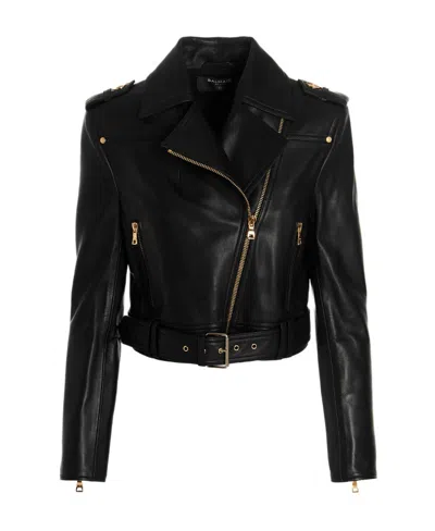 BALMAIN SHORT LEATHER BIKER JACKET