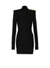 Balmain High Neck Body-con Mini Dress With Shoulder Buttons In Black