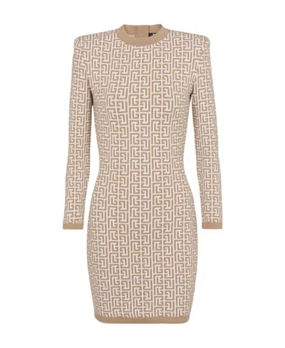 Balmain Short Monogrammed Knitted Dress