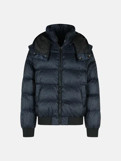 Balmain Short Nylon Jacquard Down Jacket With Black Monogram