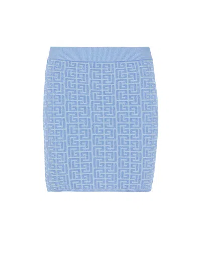 Balmain Short Pb Labyrinth Knit Skirt In Blue