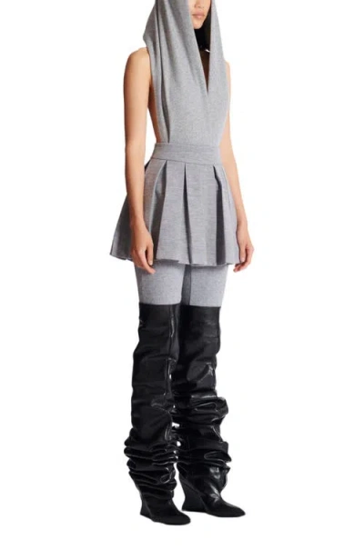 Balmain Short Pleated Cotton Knit Skirt In Gray