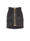Balmain Pleated Zipper Sheepskin Mini Skirt In Black