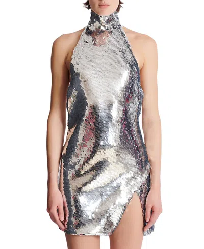 BALMAIN SHORT SEQUINNED HALTERNECK DRESS