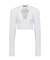 Balmain White Cotton Poplin Cropped Shirt In White