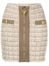 Balmain Button Embellished Front Zip Tweed Mini Skirt In Animal Print