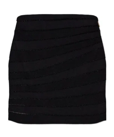 Balmain Pointelle-knit Ribbed Mini Skirt In Black