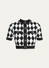 Balmain Cropped Button-embellished Jacquard-knit Top In Blk White