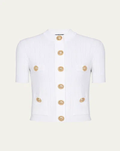 BALMAIN SHORT SLEEVE BUTTONED POCKET KNIT CARDIGAN