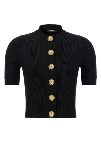 Balmain Short Sleeve Cardigan In Black