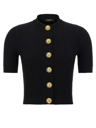 Balmain Short Sleeve Cardigan In Black