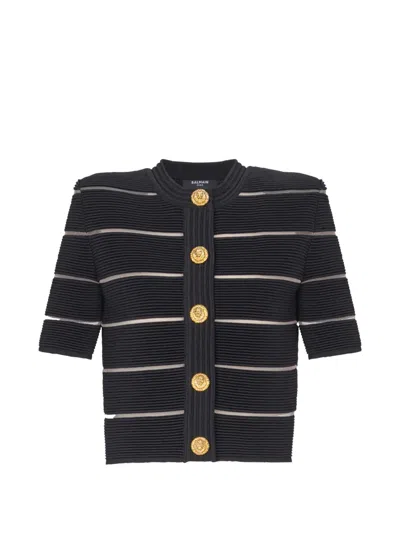 Balmain Cropped Cardigan In Black