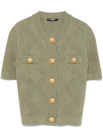 Balmain Short-sleeve Cardigan In Green