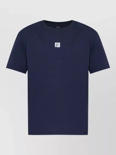 Balmain Short Sleeve Crew Neck Cotton T Shirt In Blue