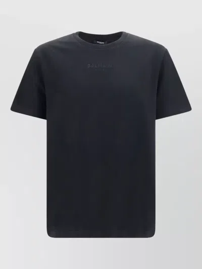 Balmain Short Sleeve Crew Neck Cotton T Shirt In Black