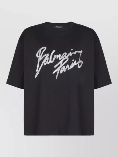 BALMAIN SHORT SLEEVE CREW NECK NYLON SILK TOP