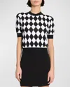 Balmain Cropped Button-embellished Jacquard-knit Top In Blkwhite