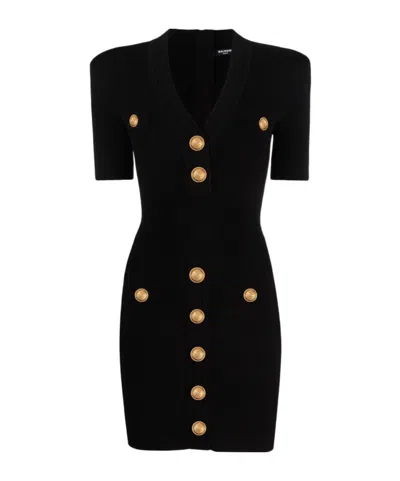 Balmain Viscose-blend Knit Mini Dress In Black