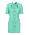 Balmain Button-embellished Tweed Minidress In Blue
