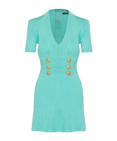 Balmain Short Sleeve Dress In Blue