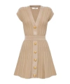Balmain V-neck Velvet Flare Mini Dress In Nude