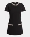 Balmain Short-sleeve Embroidered Collar And Pocket Mini Dress In Blackcrystal