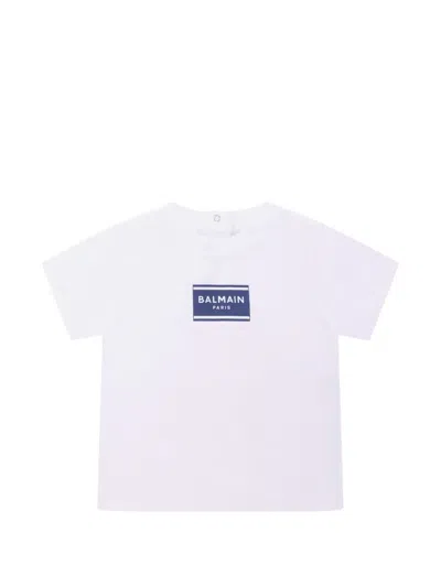 Balmain Babies' Short-sleeve Logo-print T-shirt In White