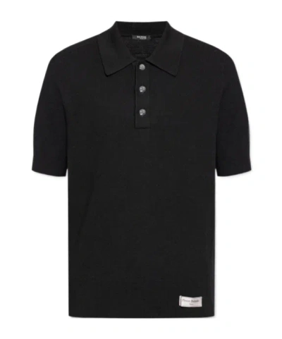 Balmain Short-sleeve Merino Polo Shirt In Black