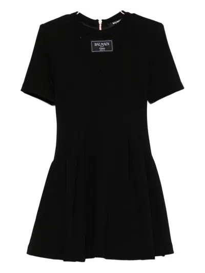 Balmain Kids' Short-sleeve Pleated Dress In Black