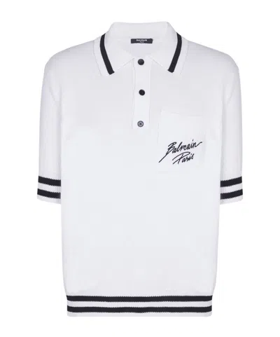 Balmain Short Sleeve Polo Shirt In White