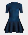 Balmain Short-sleeve Rib Knit Fit-&-flare Mini Dress In Navymulti