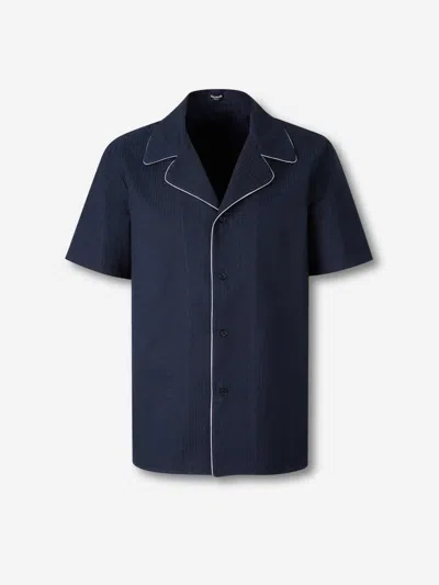 Balmain Pb-monogram Short-sleeve Shirt In Blue