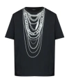 Balmain Graphic Chain Motif Black T-shirt With Short Sleeves In Black