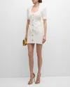 Balmain Embossed Button Short Dress In White