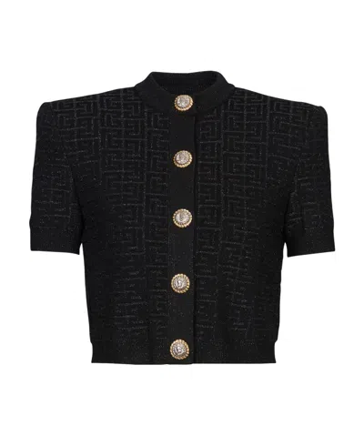 Balmain Pb Labyrinth Knit Cardigan In Black