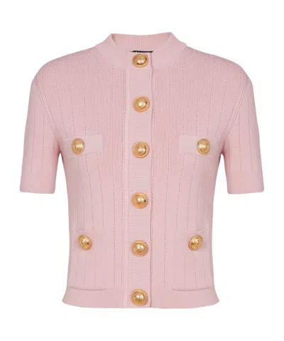 Balmain Ribbed-knit Cardigan In 4co Rose Clair